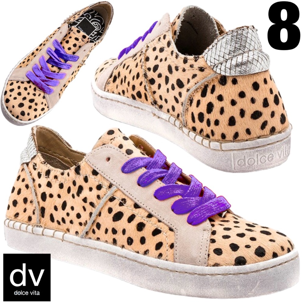 Dolce Vita Leather Madox Leopard Print Calf Hair Lace-Up Sneakers 8